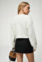 Women's Plush Look Bearded Crew Neck Sweater White - 3