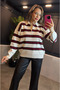 Ecru-Burgundy Striped Polo Neck Sweater - 3