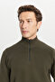 Men's Khaki Melange Cotton Slim Fit Slim Fit Bato Collar Textured Knitwear Sweater - 4