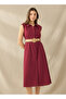 Shirt Midi Length Cotton Dress with Belt