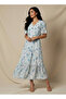 Tiered Midi Viscose Wrap Dress with Floral Print