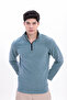 Men's Blue Mock Neck Half Zip Basic Sweatshirt - 7