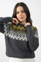Gray Knit Sweater with Patterned Collar