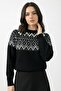 Black Knit Sweater with Patterned Collar