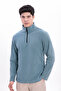 Men's Blue Mock Neck Half Zip Basic Sweatshirt - 2