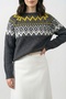 Gray Knit Sweater with Patterned Collar - 5