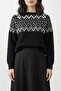 Black Knit Sweater with Patterned Collar - 3