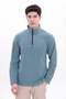 Men's Blue Mock Neck Half Zip Basic Sweatshirt - 5
