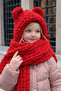 Alize puffy kids' balaclava - integrated scarf beanie with teddy bear design - red - 2