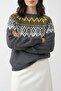 Gray Knit Sweater with Patterned Collar - 2