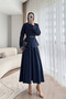Dila Cupra Tansel Fabric Belted Hijab Set - Navy Blue - 3