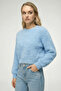 Women's Plush Look Bearded Crew Neck Sweater Blue