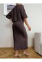 Buttoned Knitwear Blouse & Slit Skirt Set - 4