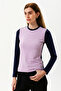 Crew Neck 100% Organic Cotton Lilac - Navy Blue Contrast Blouse