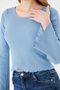 Women's Wide Round Neck Bebe Overlock Detailed Ribbed Knit Long Sleeve Blouse - 6