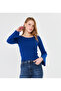 Women's Wide Round Neck Bebe Overlock Detailed Ribbed Knit Long Sleeve Blouse - 4