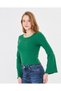 Women's Wide Round Neck Bebe Overlock Detailed Ribbed Knit Long Sleeve Blouse - 5