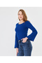 Women's Wide Round Neck Bebe Overlock Detailed Ribbed Knit Long Sleeve Blouse - 7
