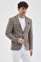 Vegas Men's Brown-Tile Plaid Mono Collar Polyviscose Cotton Blend Fabric Sports Blazer Jacket - 4