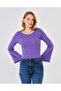 Women's Wide Round Neck Bebe Overlock Detailed Ribbed Knit Long Sleeve Blouse - 2