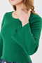 Women's Wide Round Neck Bebe Overlock Detailed Ribbed Knit Long Sleeve Blouse - 8