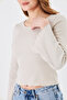 Women's Wide Round Neck Bebe Overlock Detailed Ribbed Knit Long Sleeve Blouse - 4