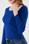 Women's Wide Round Neck Bebe Overlock Detailed Ribbed Knit Long Sleeve Blouse - 3