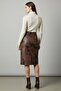 Brown Patchwork Genuine Leather Pencil Skirt - 4