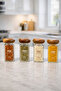 Glass Spice Set with Acacia Lid Mushroom Square Glass Jar Kw-1184