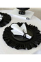 White Shine 6 Pieces Linen Fabric Black Embroidered Napkin - 2