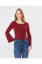 Women's Wide Round Neck Bebe Overlock Detailed Ribbed Knit Long Sleeve Blouse - 3