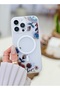 iPhone 14 Promax Compatible Real Magsafe Compatible Transparent Printed Case with Floral Feature