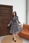 women's gray small patterned collar tie-detail lined chiffon casual dress NBELB05 - 4