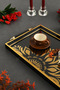 Sun Patterned Gol-Black Framed Luxury Presentation Tray 46X28 cm Real Glass - 3