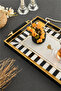Love Bird Patterned Gold-Black Framed Luxury Presentation Tray 46X28 cm Real Glass - 4