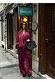Women's Burgundy Satin Textured Jacket-Pants Set Yel221771 - 5