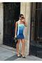 Women's Blue Color Gradient Shawl Detailed Shirred Mini Dress Yel221780 - 2