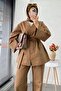 V-Neck Buttoned Gabardine Double Suit – Camel - 4