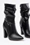 Zri̇n-4815 Premium Black High Thick Heeled Bellows Zippered Women's Boots - 4