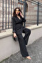 Women's Two-Piece Blazer Jacket and Trousers Set with Accessory and Button Detail, Wide-Leg - 4