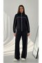 Women's Long Sleeve Zippered Ara Piped Detail Wide Leg Tracksuit Set 4368-26