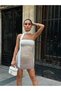 Women's Stone Color Gradient Shawl Detailed Shirred Mini Dress Yel221780 - 4