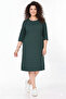 Women's Plus Size Winter Patterned Midi Length Crew Neck Dress with Pockets 12m-2368 - 4