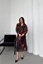 women burgundy belted pleated double-breasted neck chiffon dress NBELB03 - 3