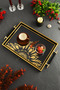Sun Patterned Gol-Black Framed Luxury Presentation Tray 46X28 cm Real Glass - 2