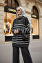 Striped Knitwear Set with Necklace Anthracite Gray
