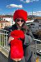 Women's Red Kalpak and Glove Set | - 2