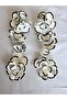 White Black Detailed Flower Design Long Brand Earrings - 4