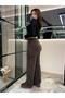 Women's Light Brown Herringbone Pattern Jacquard High Waist Relaxed Fit Trousers - 4