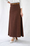Belt-Detail Maxi Size Loose Brown Woven Skirt - 2